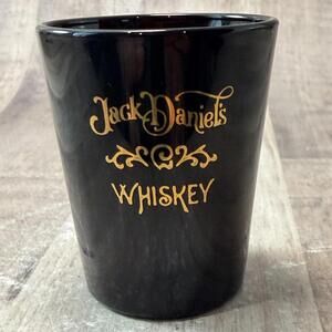 Jack Daniels Whiskey Black & Gold Shot Glass 2.25" Tall Retro Jack Daniels